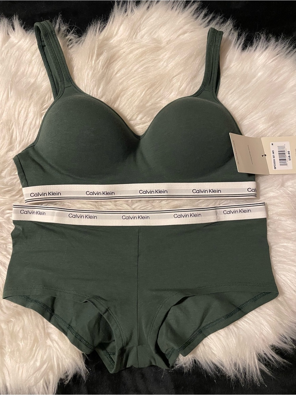 Calvin Klein Olive Green Cotton Bralette & Boyshort brand new Set with tag